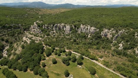 ardeche aerial landscape mountain range queen jane tower france balazuc summer