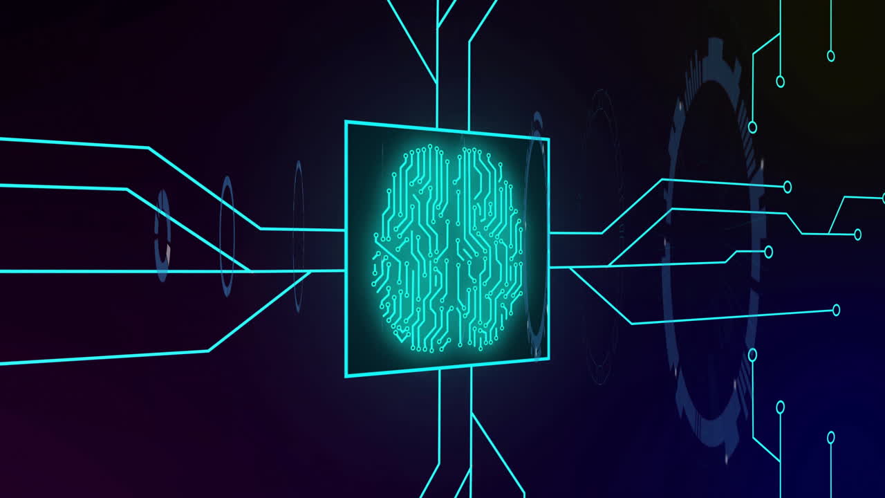 Animation of brain and digital data processing over computer servers