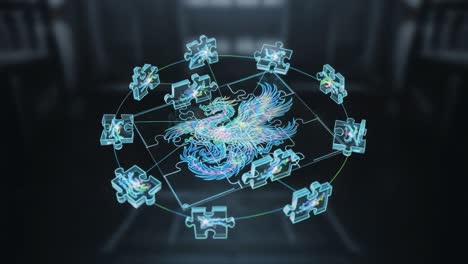 A Stunning Visualization of a Dragon-Themed Puzzle in a Modern Digital Environment, Showcasing Ingenious Piece Assembly and Completions in Mesmerizing Colors