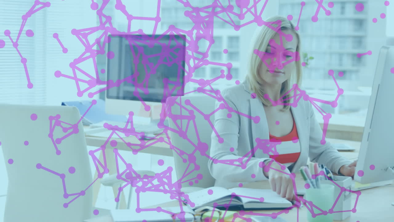 анимация сети связей через кавказскую бизнесменку с помощью компьютера.