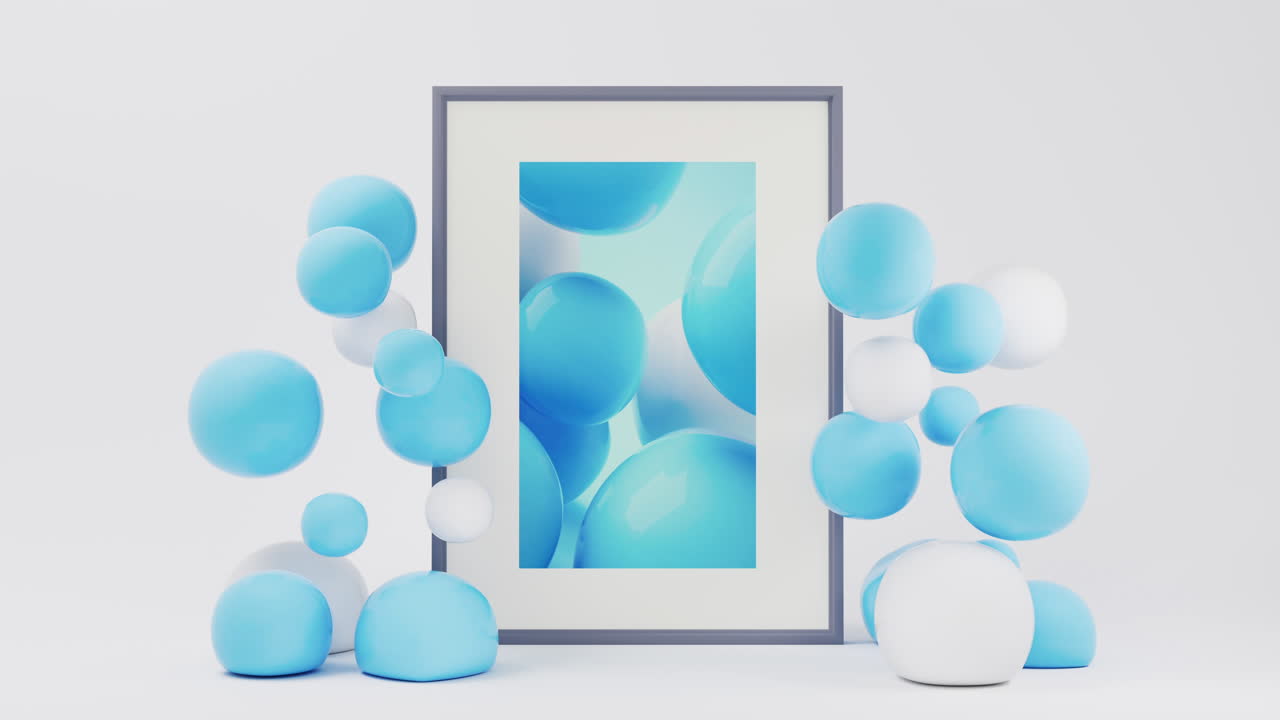 Soft balls and decorative picture, 3d rendering.