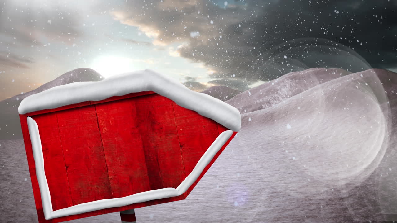 나무 표지판 으로 겨울 풍경 의 애니메이션