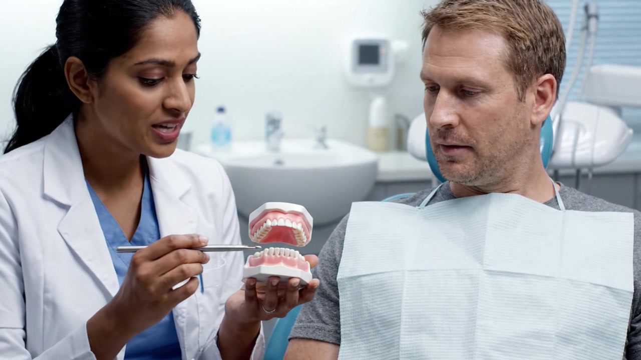 A Professional Dentist Educating a Patient Using a Dental Model, Demonstrating Oral Health Practices and Treatment Options for Better Understanding and Care