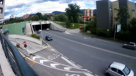traffic outside a underpass on a cloudy day