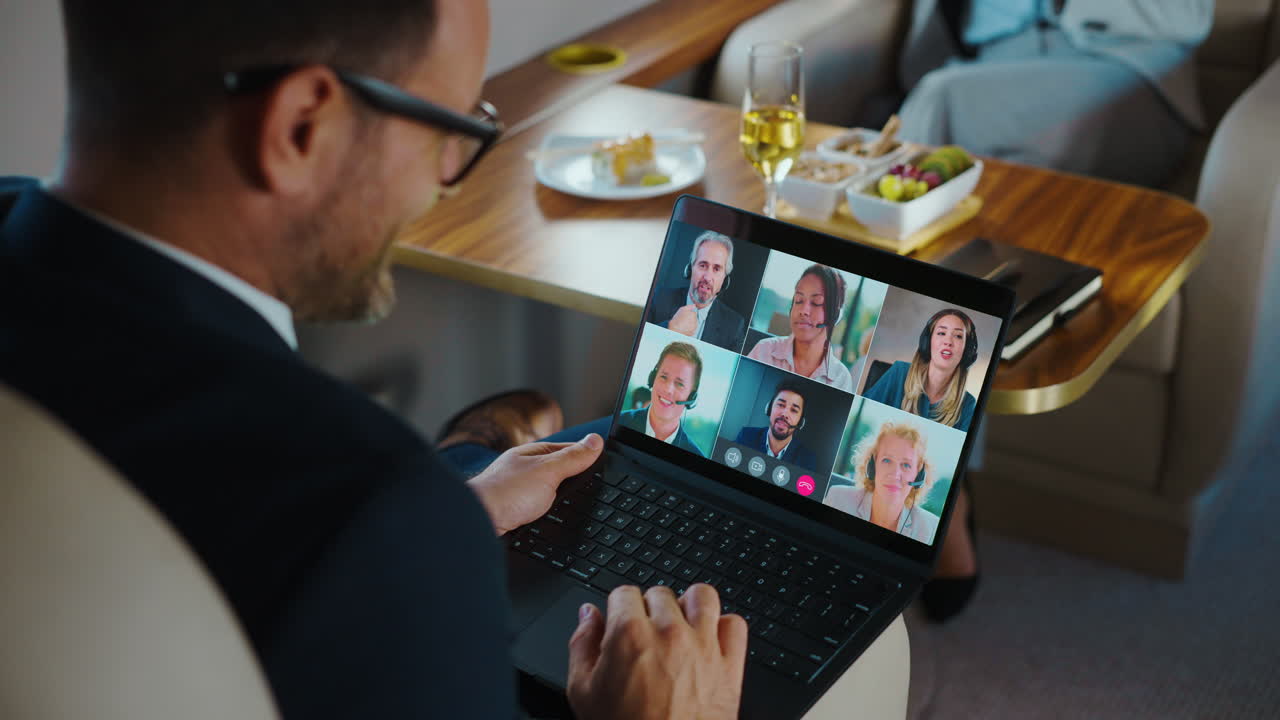 Business video call on laptop
