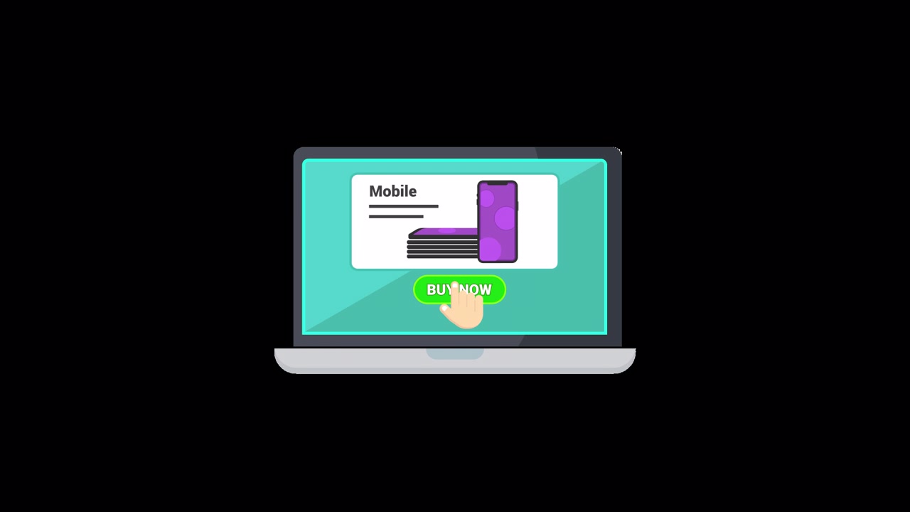 Laptop Displaying Mobile Product Advertisement with Buy Now Button