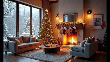 cozy christmas living room by the fireplace