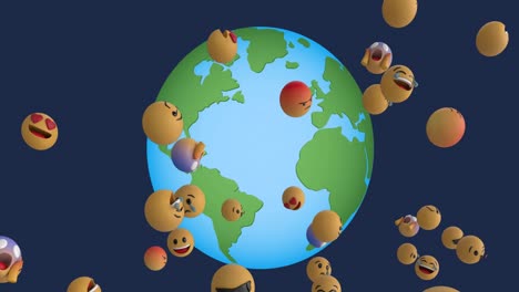 animation of emoji icons over globe on black background