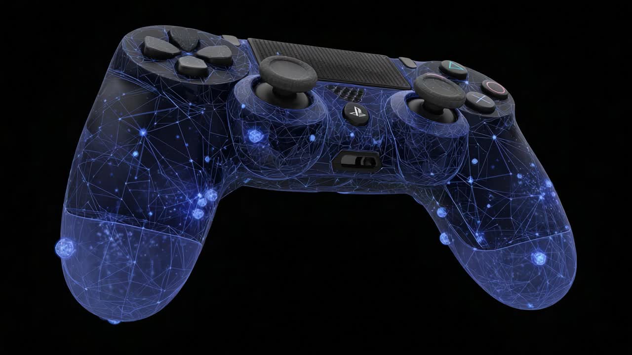 A Futuristic Gaming Controller Rendered in a Beautiful Cosmic Network of Light and Connections, Showcasing the Integration of Technology and Gaming Culture
