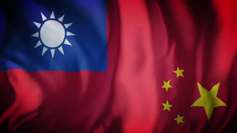 Animation-Der-Wehenden-Kombinierten-Flagge-Taiwans-Und-Chinas