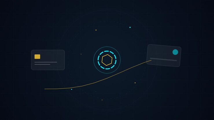 Digital Financial Transaction Animation with Credit Cards and Data Flow
