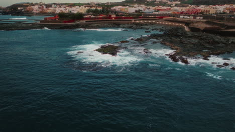 gran canaria island shore at sunset evening, drone shot