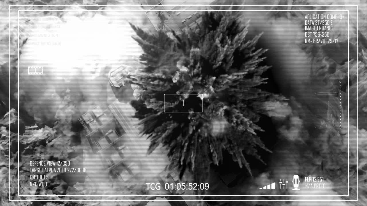 Satellite imagery of military installations and explosions