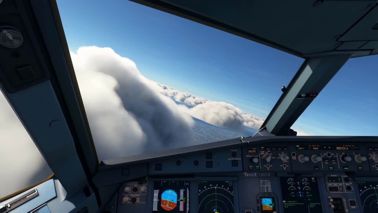 Airplane Cockpit View Above Clouds