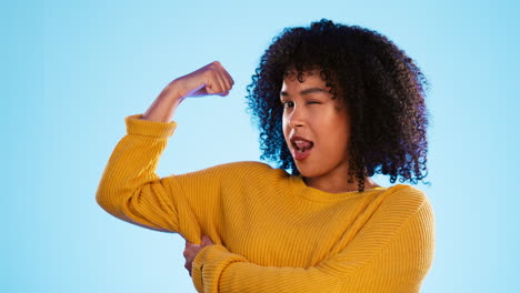 Wink,-arm-and-bicep-with-a-black-woman-joking