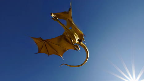 un dragón dorado volando en el cielo