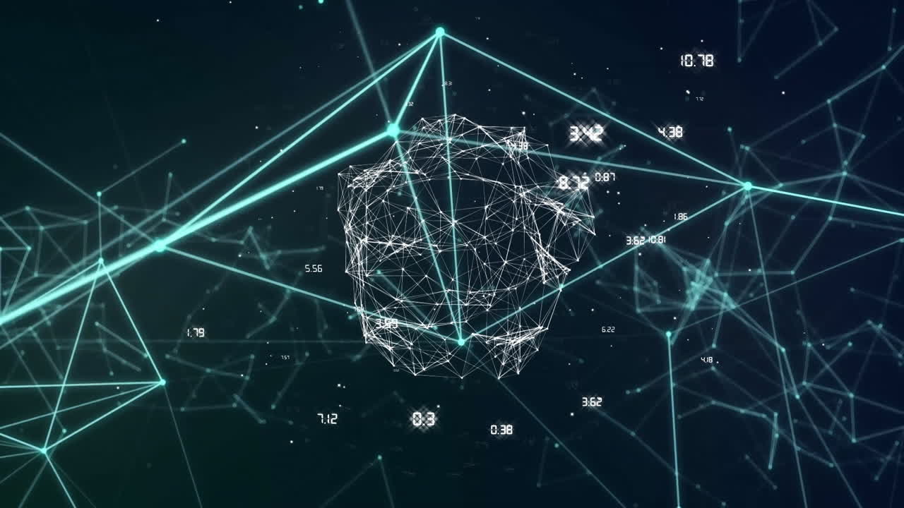 Animation of network of connections and data processing over globe