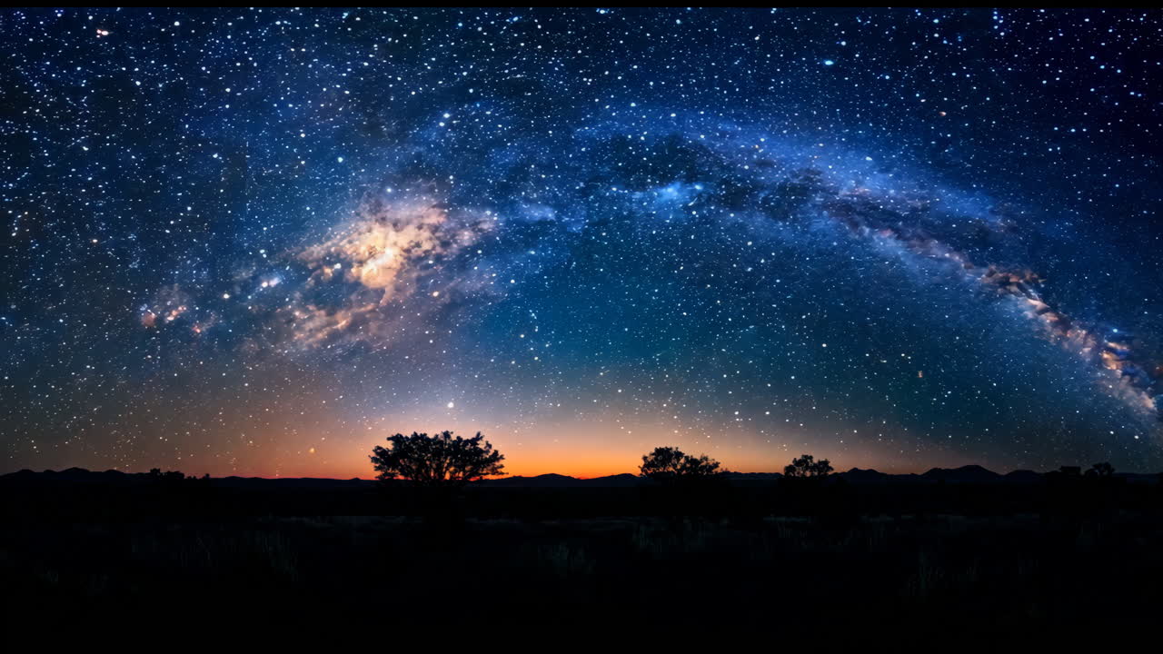 A beautiful night sky with a large, glowing moon and a few stars. The sky is dark and the stars are scattered throughout