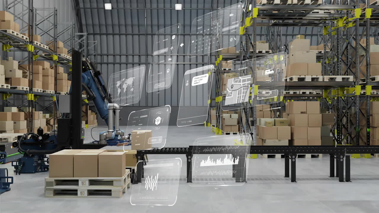 animación de diagramas y procesamiento de datos en máquinas que trabajan en almacenes