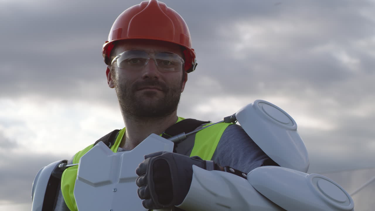 trabajador en exoesqueleto