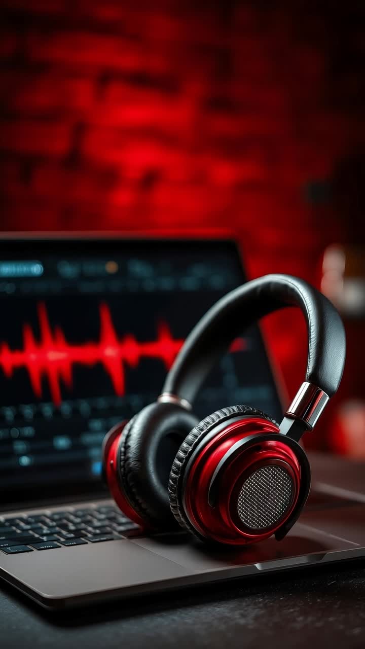 A pair of headphones sitting on top of a laptop computer