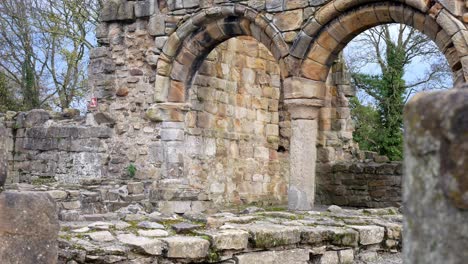 ancient basingwerk abbey abandoned historical landmark arched architecture building stone walls dolly left