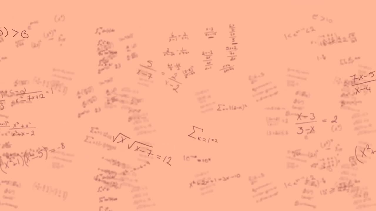 Mathematical equations moving against orange background