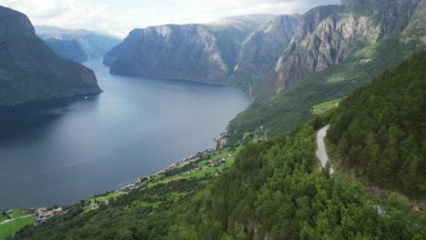 Scenic-Road-from-Stegastein-Lookout-to-Flam-and-AurlandsFjord-in-Norway---Aerial