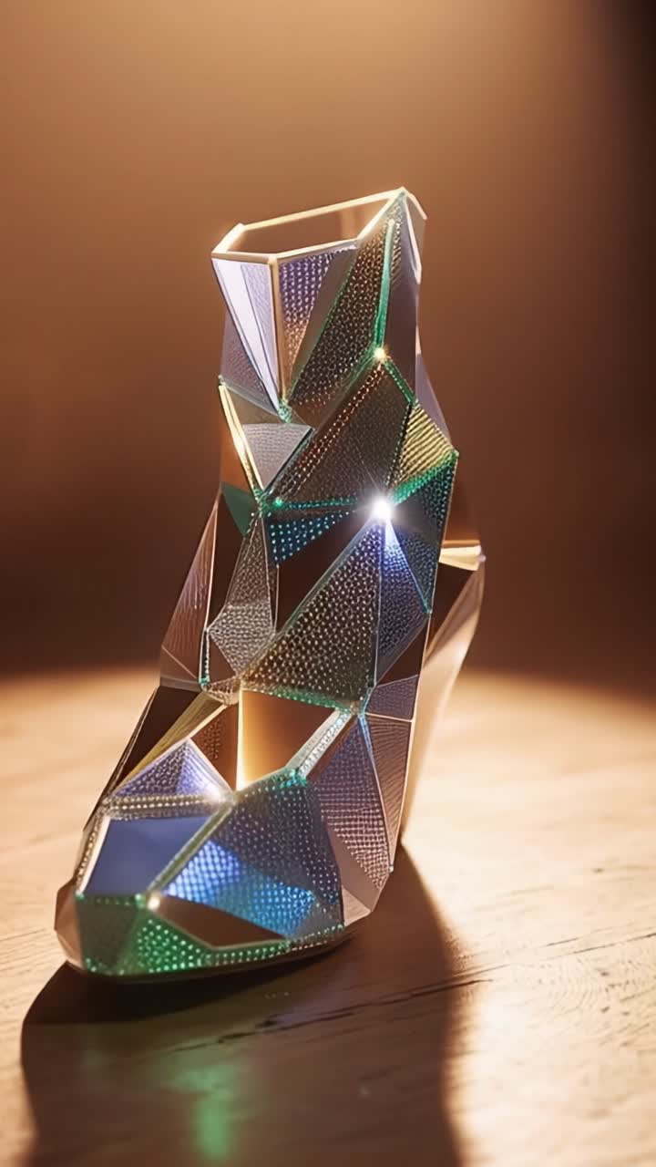 Tacchi geometrici illuminati: Uno straordinario esempio di moda moderna e design innovativo con audaci giochi di luce e texture uniche per gli appassionati di stile.