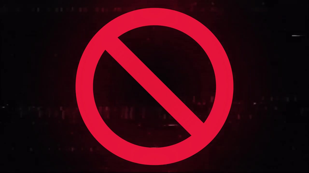 Animated Red Prohibited Symbol with Glitch and Static Effect