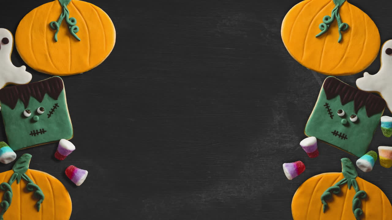 animación de galletas de halloween sobre un fondo negro