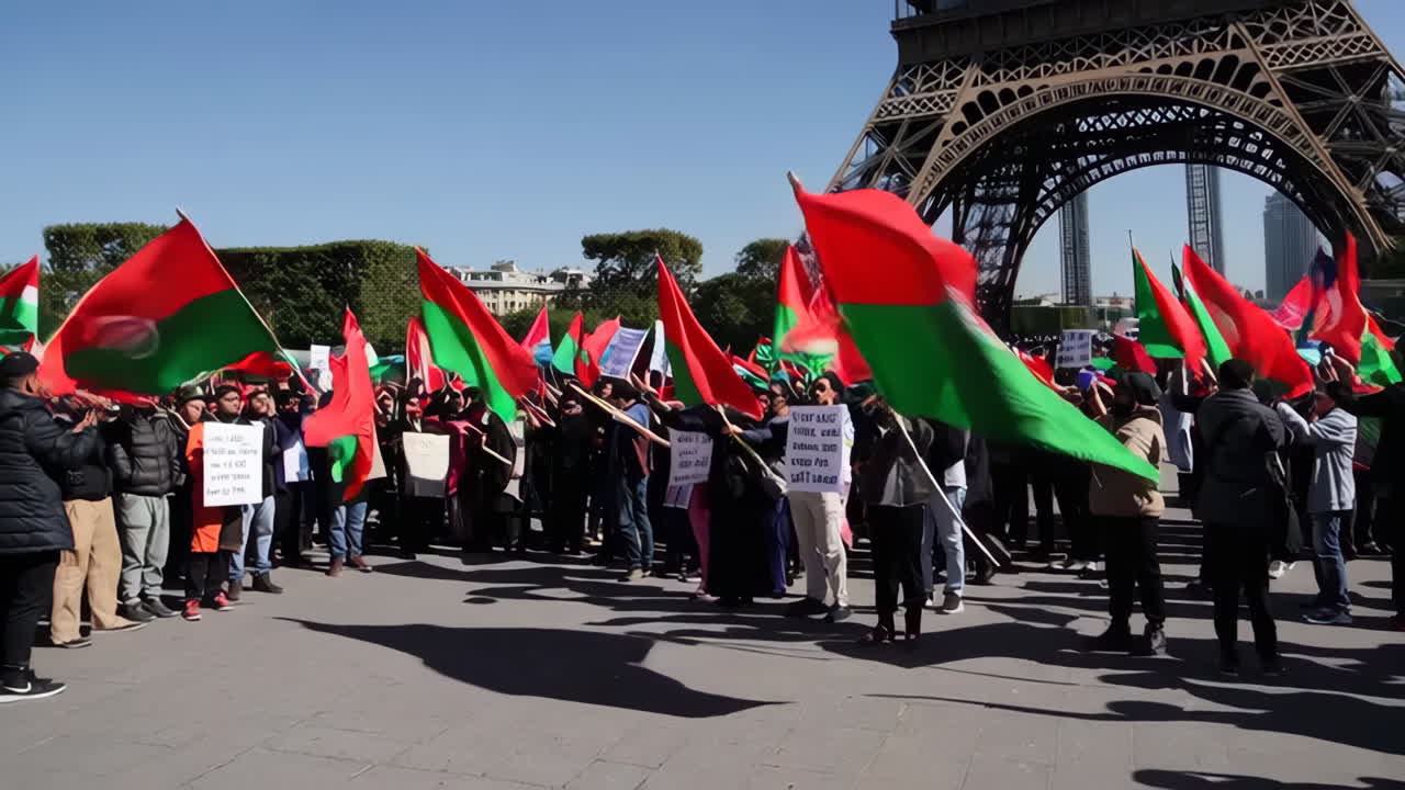 Eurasian Protest in Paris near Eiffel Tower