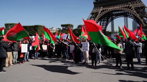eurasian protest in paris near eiffel tower