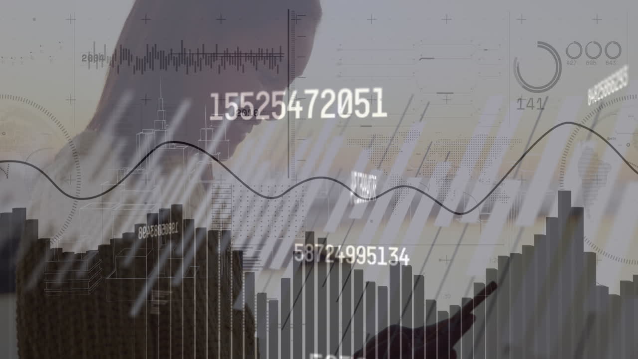 회색 배경 위에 금융 데이터 처리의 애니메이션