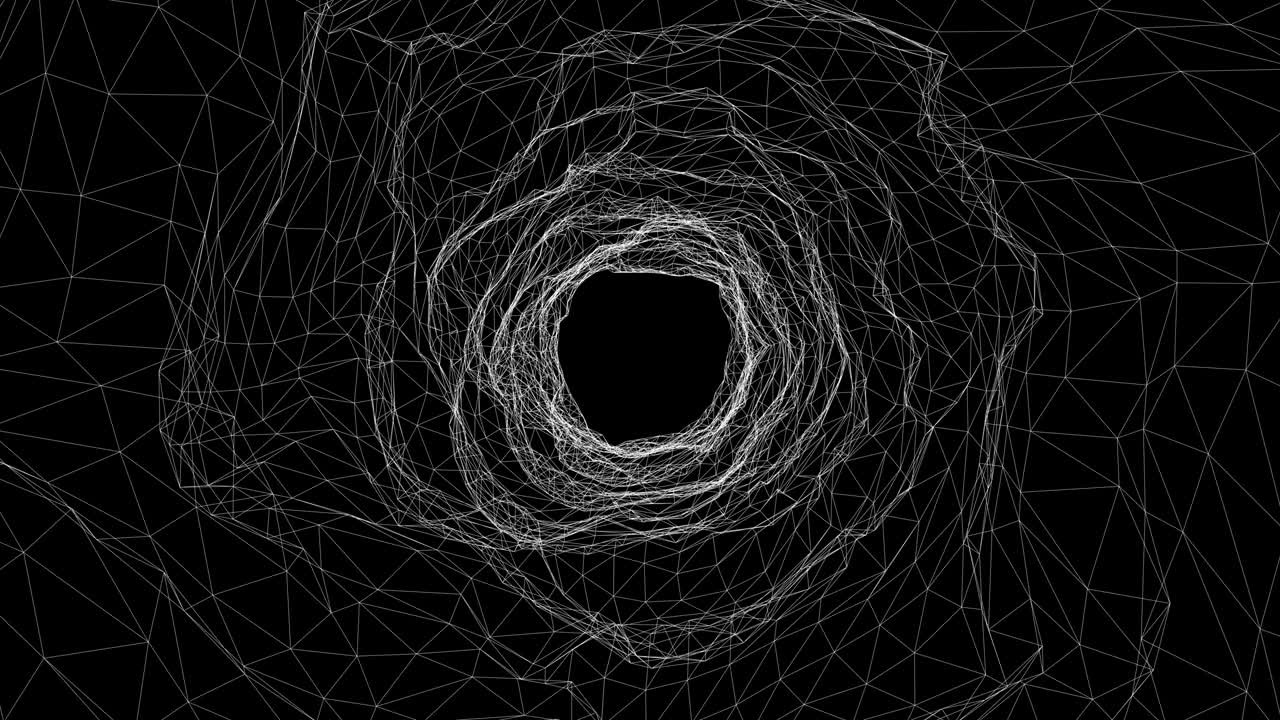 Wireframe tunnel, abstract digital cyber wireframe light black and white tunnel background, future system programming and data transfer concept for presentation opening company blue theme, 4K motion graphic footage.