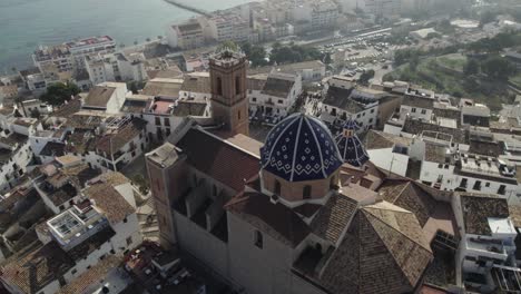 aerial view above church of our lady of consuelo in altea, panoramic city view