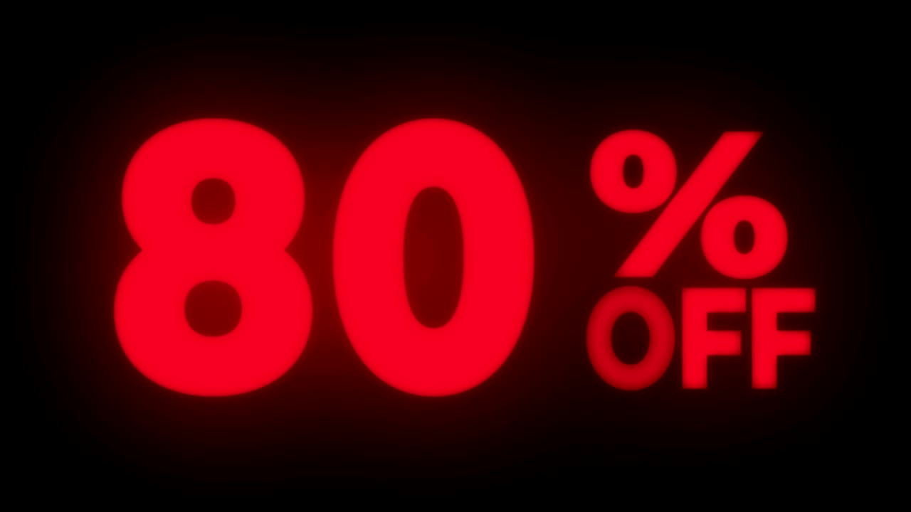 80% Percent Off Text Flickering Display Promotional Loop.