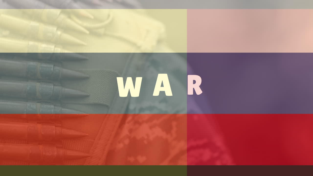 анимация национальных флагов и военного текста над солдатом и флагом россии