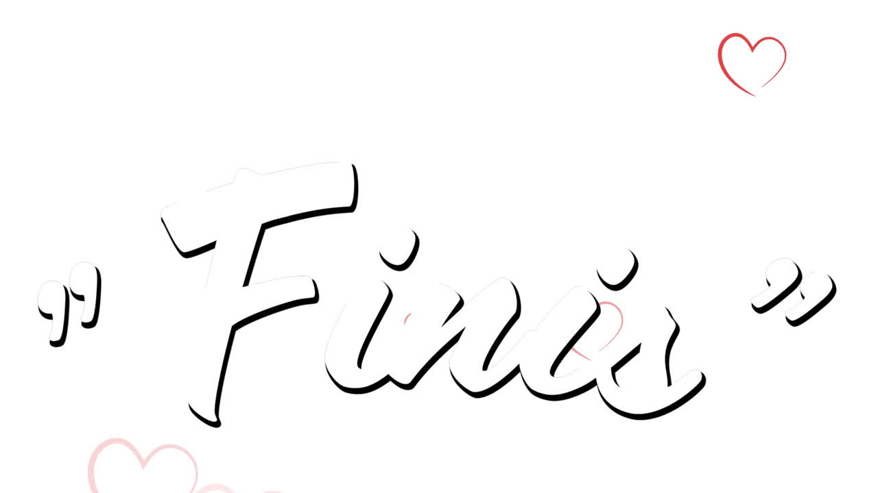 ⁇ 색 배경에 떨어지는 여러 개의 빨간색 심장 아이콘에 대한 최종 텍스트의 디지털 애니메이션