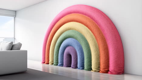 large plush rainbow decoration in a modern room