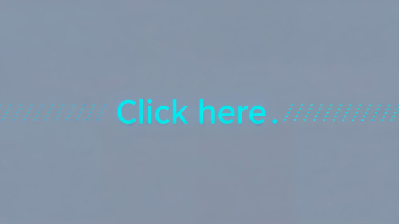 Loop starting pulsing centered cyan Click here text drawing attention on UI panel, halo dashed bars