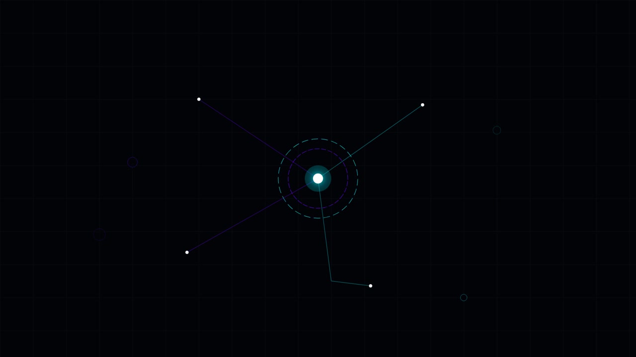 Abstract Digital Network Node Expanding on Dark Grid Background