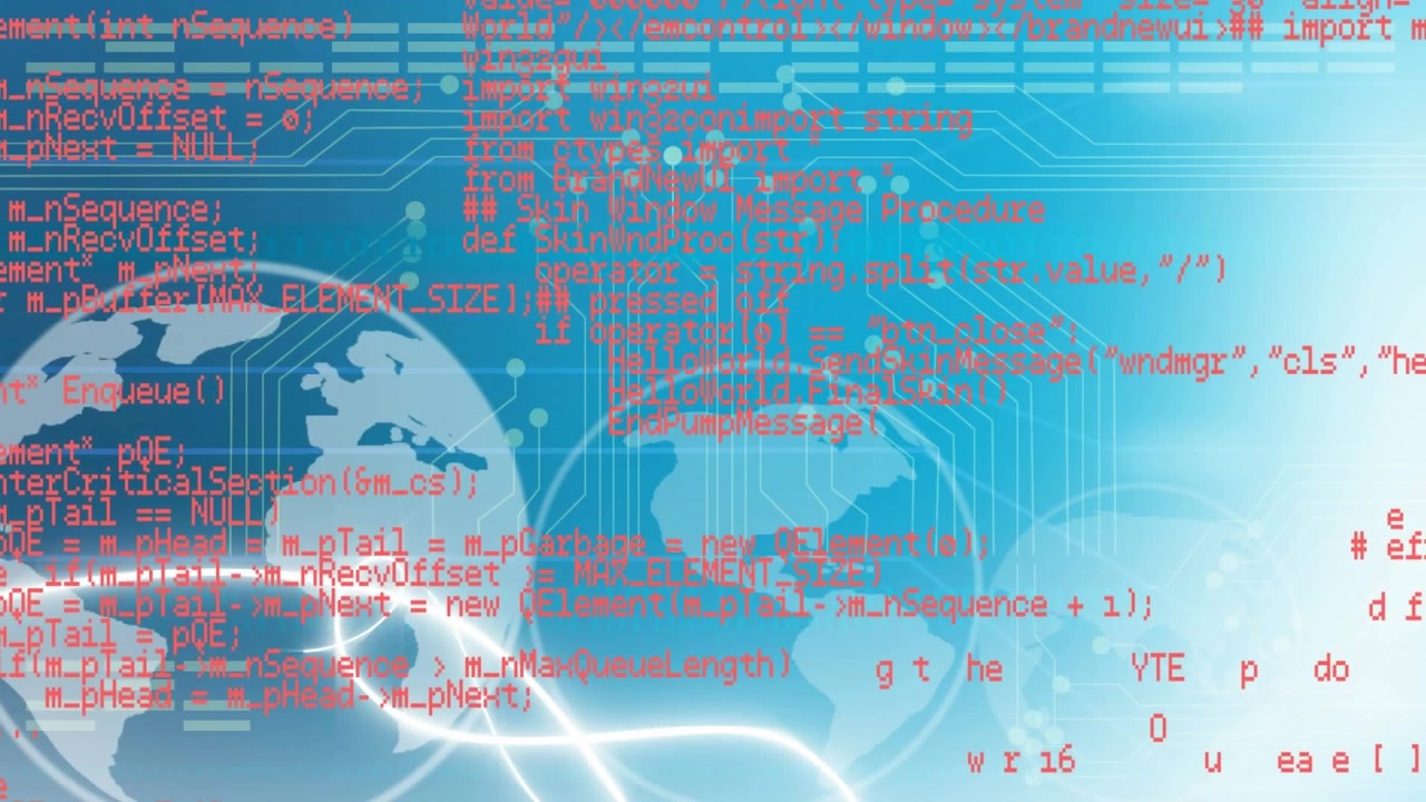 Animation of data processing, and globe rotating on blue background