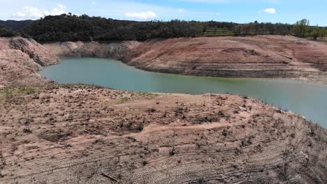 empty reservoir. aerial shot. drought