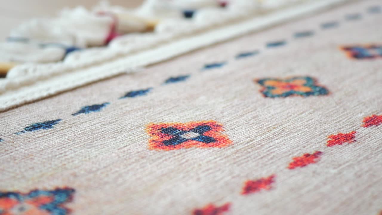 Detailed View of a Bohemian Style Geometric Patterned Rug