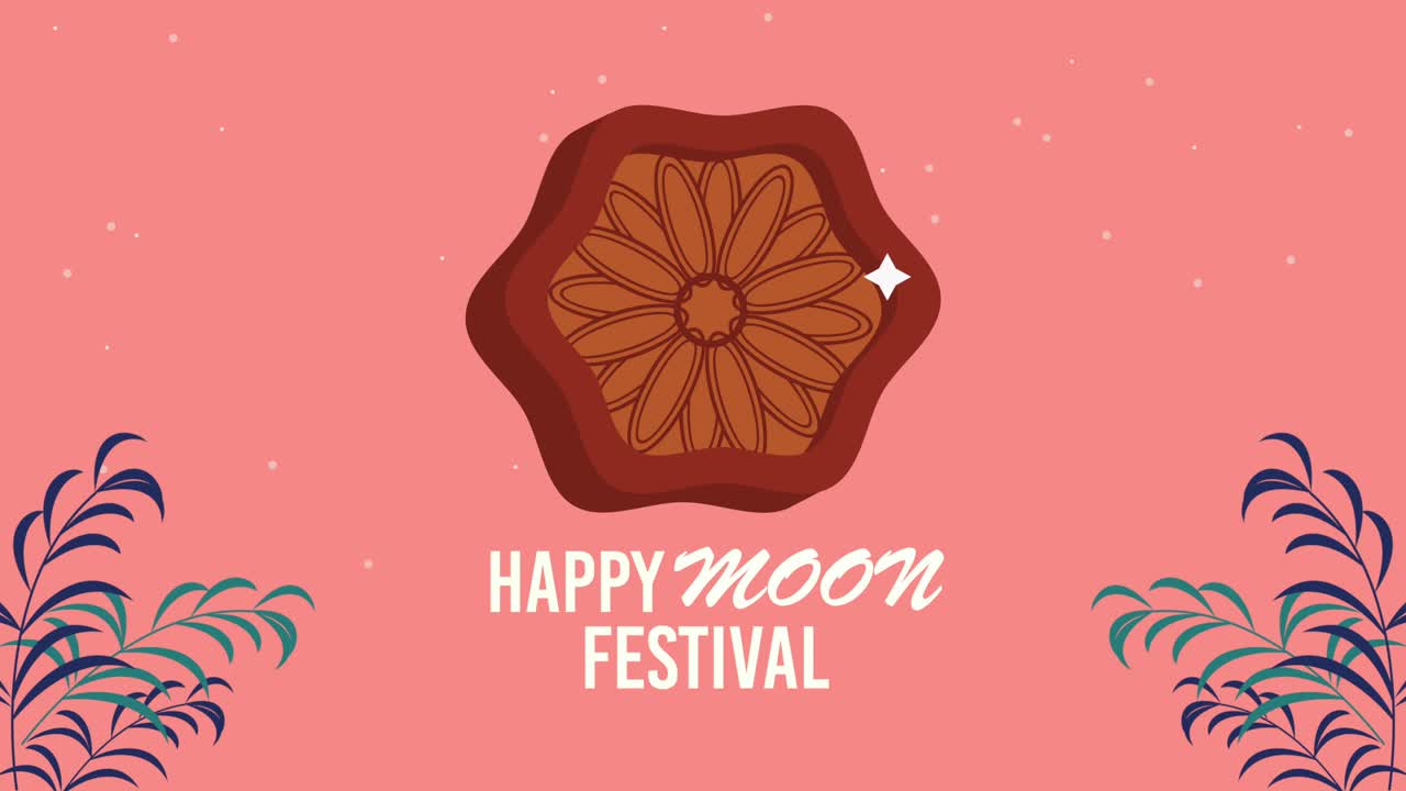 happy moon festival lettering with mooncake