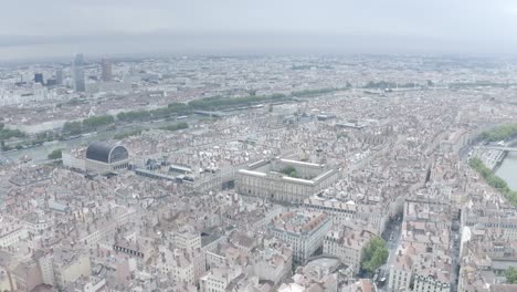 aerial perspective of beautiful tourist attraction lyon, featuring hotel de ville, place des terreaux to basilica of notre dame of fourvière and buildings around seine river