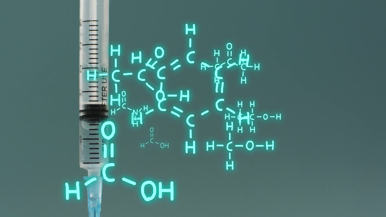 백신에 대한 화학적 구조의 애니메이션