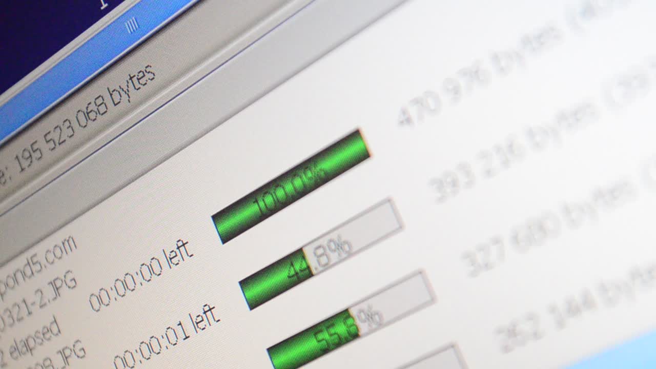 Process of transfer on the Internet. Process of loading of files. The process file uploading in the internet on a computer screen
