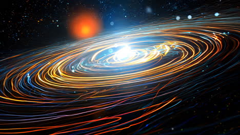 colorful light trails swirling against a dark background